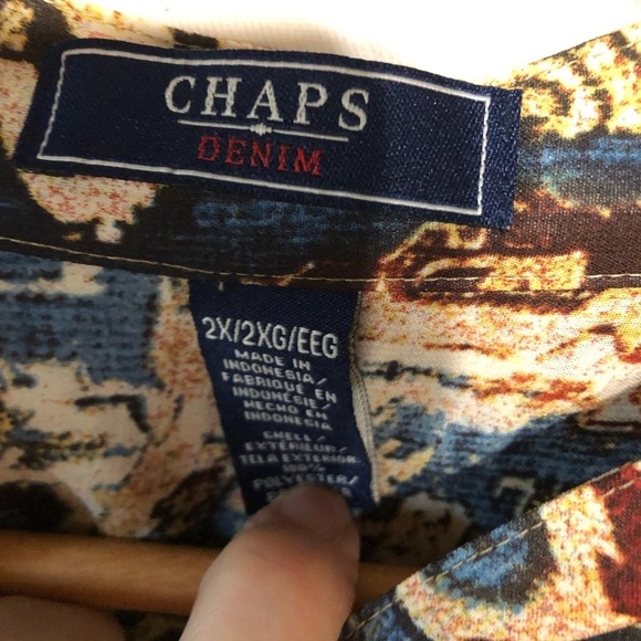 Vtg 90's Chaps Denim Ralph Lauren 2X Blouse Popover Top Persian Print Retro - Picture 6 of 7
